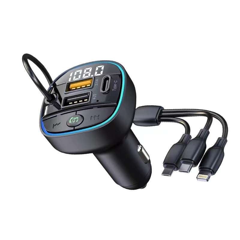 Fast charging car charger with a three-cable MP3 player