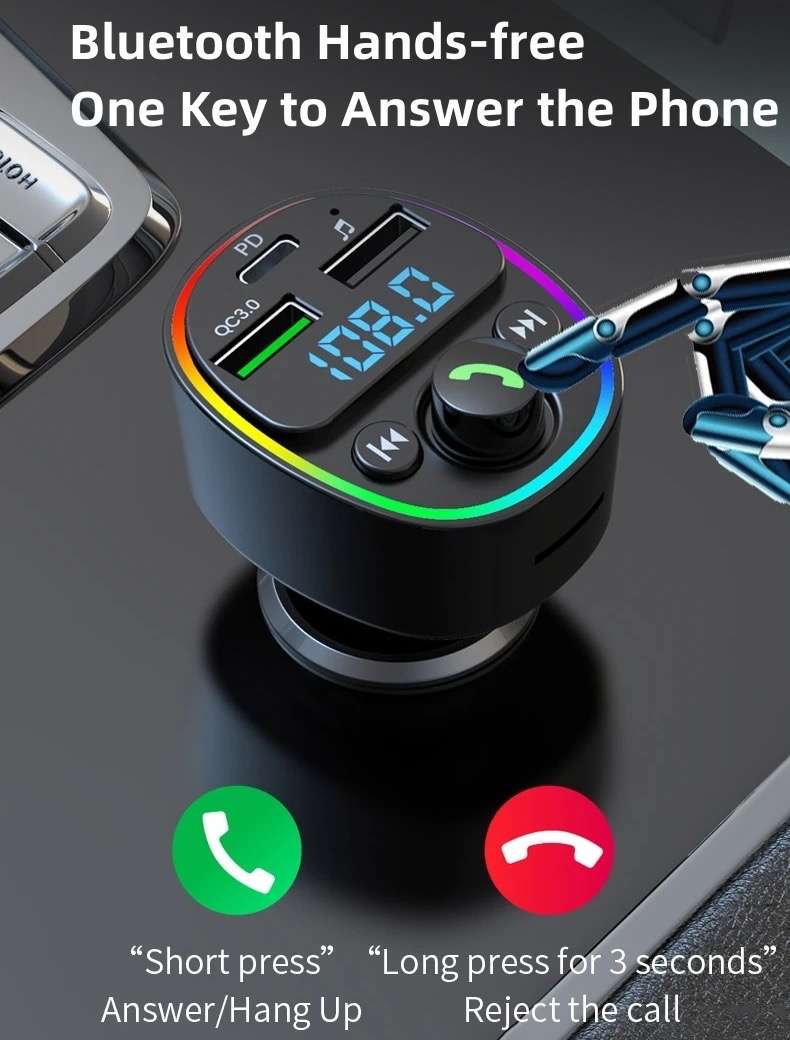 Fast charging car charger with a three-cable MP3 player